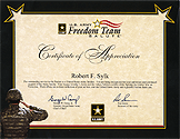 U.S. Army Certificate of Appreciation