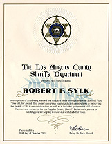 Certificate from the Los Angeles COunty Sheriff's Department